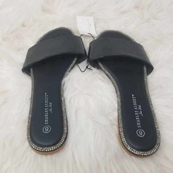 Charles Albert BLACK Shiny Slides. SIZE 8 - Picture 4 of 10